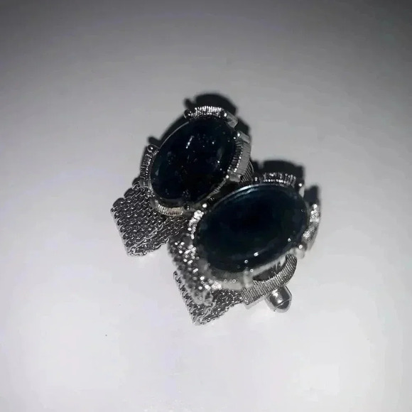 Vintage SWANK 1.25" Silver Tone Smoky Quartz Wrap Around Mesh Cufflinks. - Picture 3 of 11